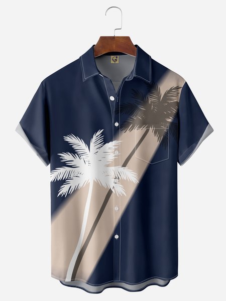 

Coconut Tree Chest Pocket Short Sleeve Hawaiian Shirt, Blue, Men Shirts