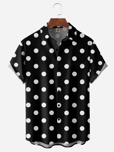 

Polka Dots Chest Pocket Short Sleeve Casual Shirt, Black, Men Shirts