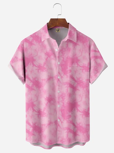 

Tie Dye Chest Pocket Short Sleeve Hawaiian Shirt, Pink, Men Shirts