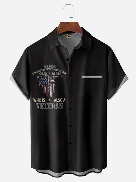 

Veterans Chest Pocket Short Sleeve Casual Shirt, Black, Men Shirts