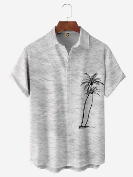 

Coconut Tree Chest Pocket Short Sleeve Hawaiian Shirt, Gray, Men Shirts