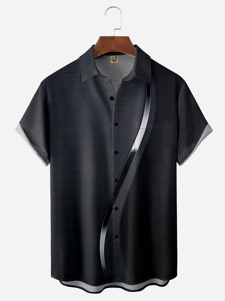 

Striped Chest Pocket Short Sleeve Casual Shirt, Black, Men Shirts