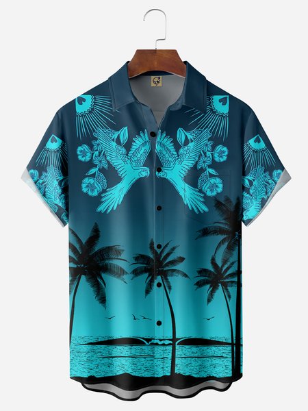 

Palm Tree Chest Pocket Short Sleeve Hawaiian Shirt, Green, Men Shirts
