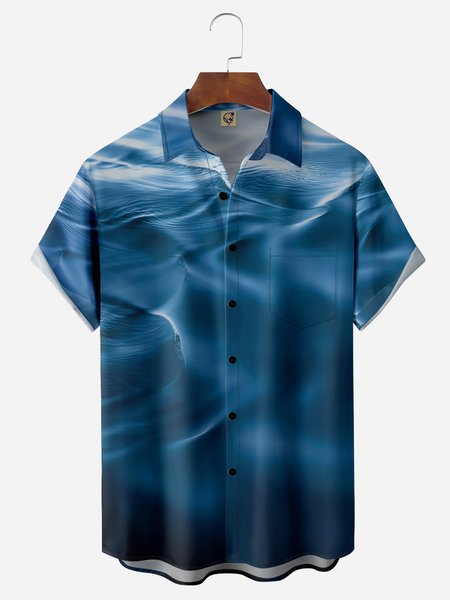 

Seawater Chest Pocket Short Sleeve Hawaiian Shirt, Blue, Men Shirts