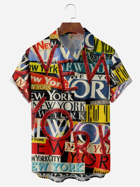 

New York Chest Pocket Short Sleeve Casual Shirt, Red, Men Shirts
