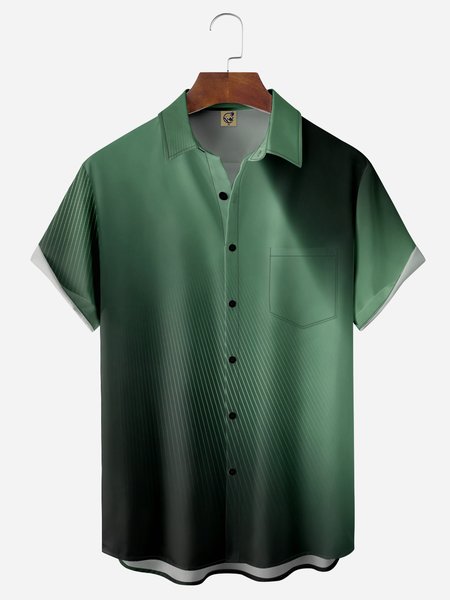 

Gradient Color Chest Pocket Short Sleeve Casual Shirt, Green, Men Shirts