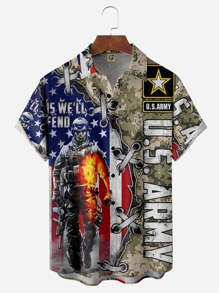 

Veterans Chest Pocket Short Sleeve Casual Shirt, Green, Men Shirts