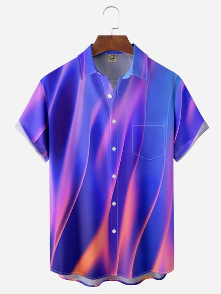 

Geometric Gradient Chest Pocket Short Sleeves Casual Shirts, Purple, Men Shirts