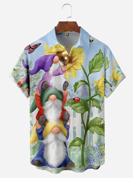 

Gnomes Chest Pocket Short Sleeve Hawaiian Shirt, Blue, Men Shirts