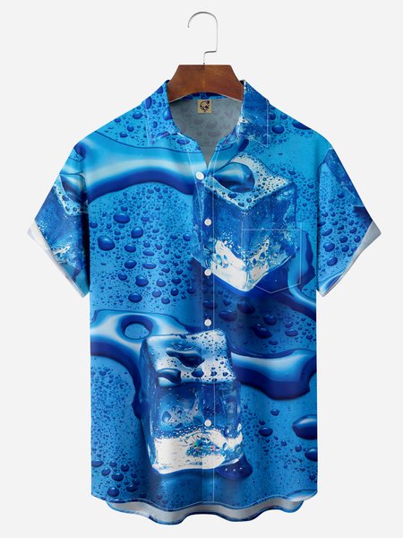 

Ice Cube Chest Pocket Short Sleeve Hawaiian Shirt, Blue, Men Shirts