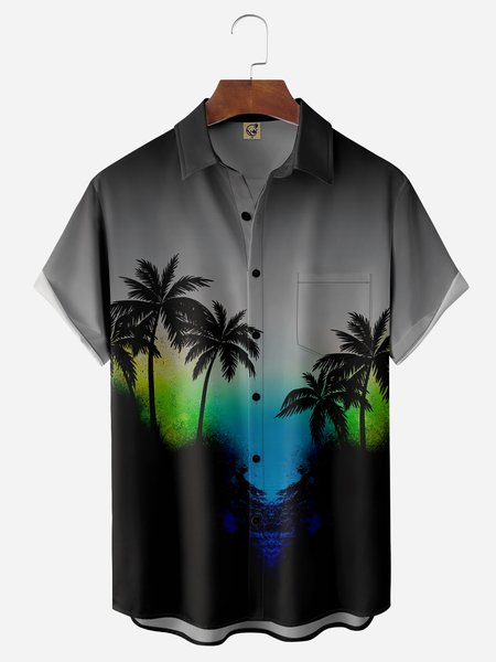 

Coconut Tree Chest Pocket Short Sleeve Hawaiian Shirt, Black, Men Shirts