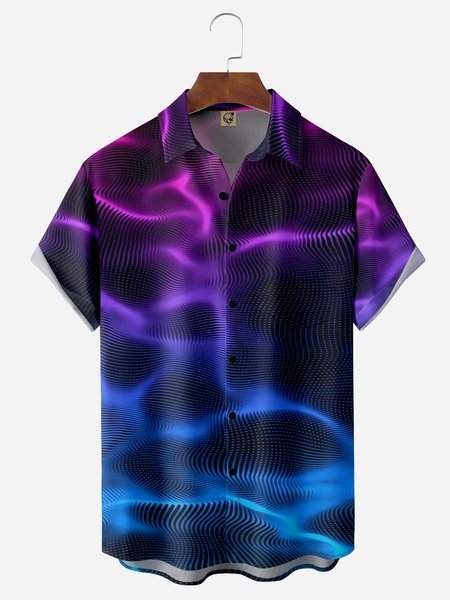 

Artistic Gradient Chest Pockets Short Sleeves Casual Shirts, Black, Men Shirts