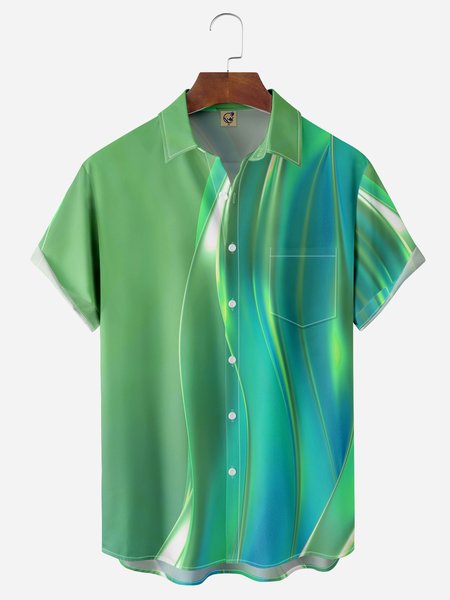 

Artistic Gradient Chest Pockets Short Sleeves Casual Shirts, Green, Men Shirts