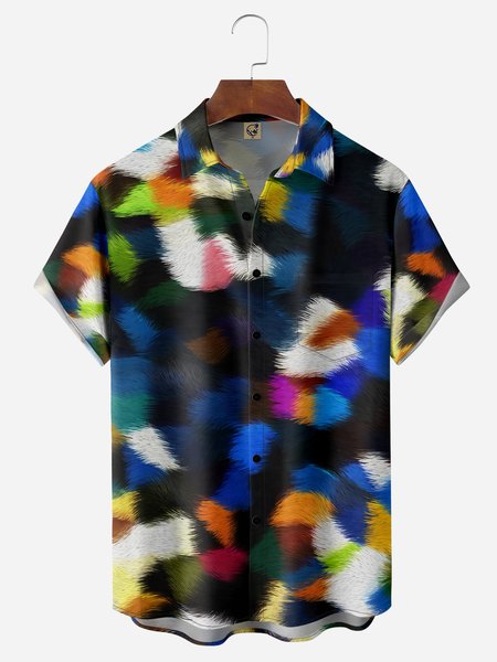 

Artistic Fur Chest Pockets Short Sleeves Casual Shirts, Black, Men Shirts