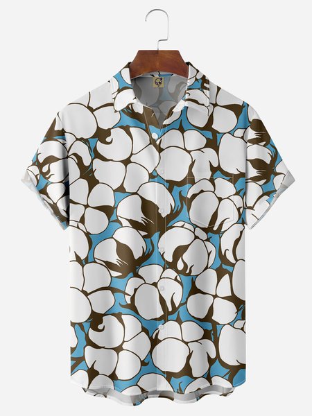 

Floral Chest Pocket Short Sleeves Casual Shirts, Blue, Men Shirts