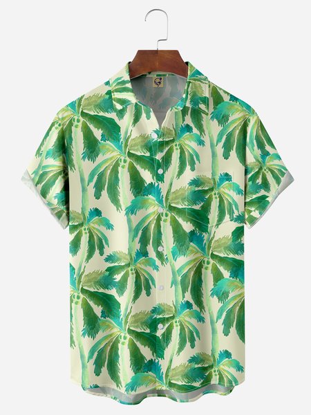 

Coconut Tree Chest Pocket Short Sleeve Hawaiian Shirt, Green, Men Shirts