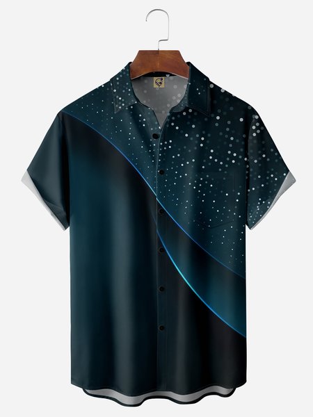 

3D Line Chest Pocket Short Sleeve Casual Shirt, Blue, Men Shirts