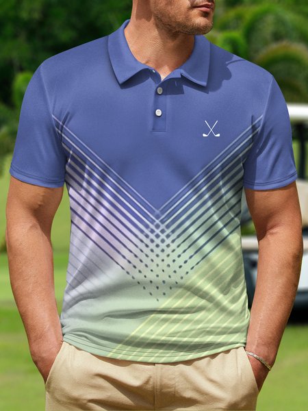 

Ombre Geometric Button Short Sleeve Golf Polo Shirt, Purple, Polo Shirts