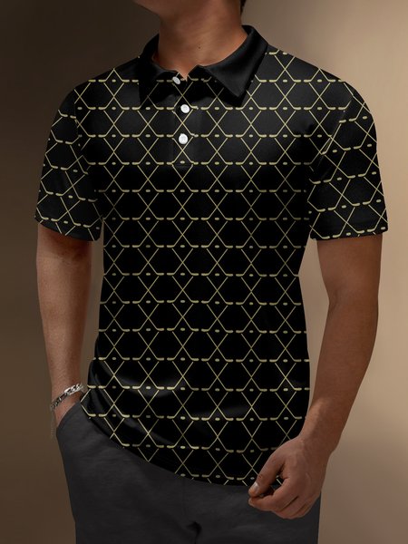 

Golf Clubs Button Short Sleeve Golf Polo Shirt, Black, Polo Shirts