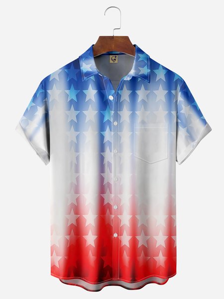 

American Flag Chest Pocket Short Sleeve Casual Shirt, Blue, Men Shirts