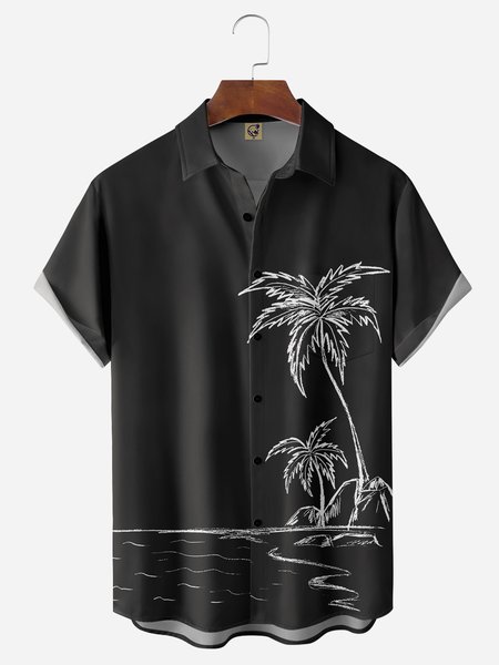 

Coconut Tree Chest Pocket Short Sleeve Hawaiian Shirt, Black, Men Shirts