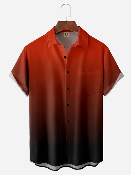 

Gradient Color Chest Pocket Short Sleeve Casual Shirt, Red, Men Shirts