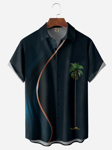 

Coconut Tree Chest Pocket Short Sleeve Hawaiian Shirt, Purplish blue, Men Shirts