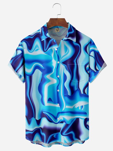 

Abstract Oil Painting Chest Pocket Short Sleeve Casual Shirt, Blue, Men Shirts