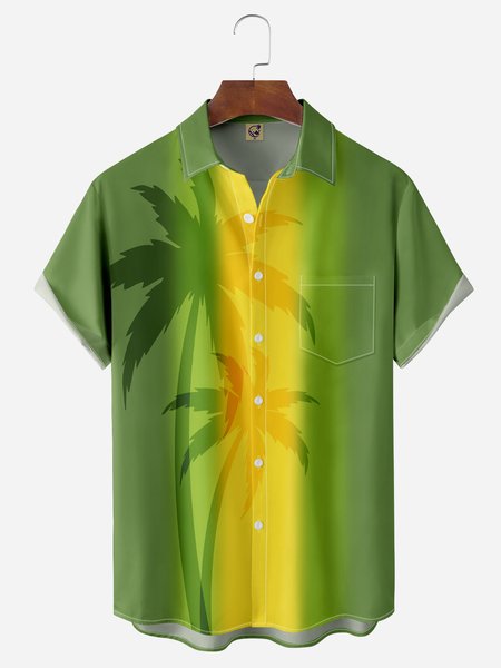 

Coconut Tree Chest Pocket Short Sleeve Hawaiian Shirt, Green, Men Shirts