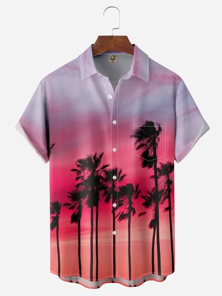 

Coconut Tree Chest Pocket Short Sleeve Hawaiian Shirt, Red, Men Shirts