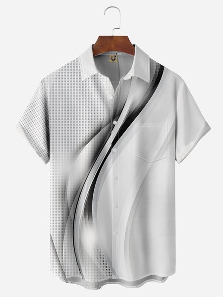 

3D Line Chest Pocket Short Sleeve Casual Shirt, Silver, Men Shirts