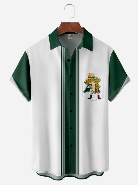 

Cinco De Mayo Chest Pocket Short Sleeve Casual Shirt, Green, Men Shirts