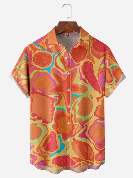 

Shells Chest Pocket Short Sleeve Hawaiian Shirt, Coral, Men Shirts