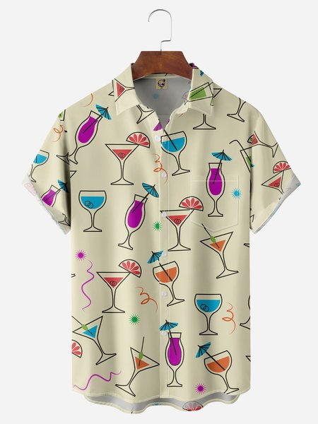

Cocktail Chest Pocket Short Sleeve Hawaiian Shirt, Brown, Men Shirts