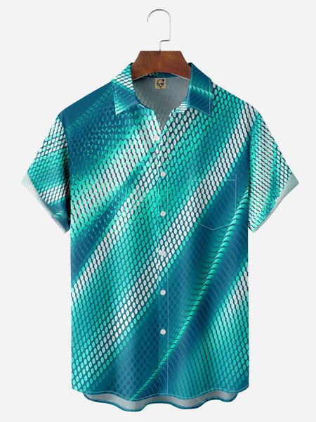 3D Line Chest Pocket Short Sleeve Casual Shirt, Green, Men Shirts