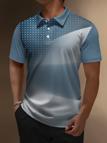 

Ombre Polka Dot Button Short Sleeve Polo Shirt, Lake blue, Polo Shirts