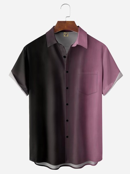 

Gradient Color Chest Pocket Short Sleeve Casual Shirt, Pink, Men Shirts