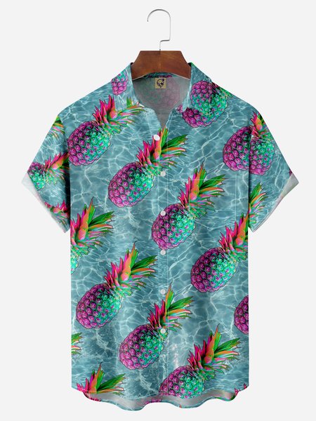 

Pineapple Chest Pocket Short Sleeve Hawaiian Shirt, Green, Men Shirts