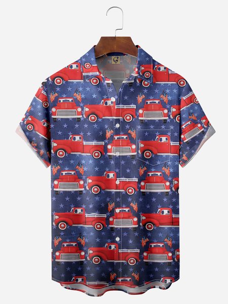 

Car Chest Pocket Short Sleeve Casual Shirt, Blue, Men Shirts
