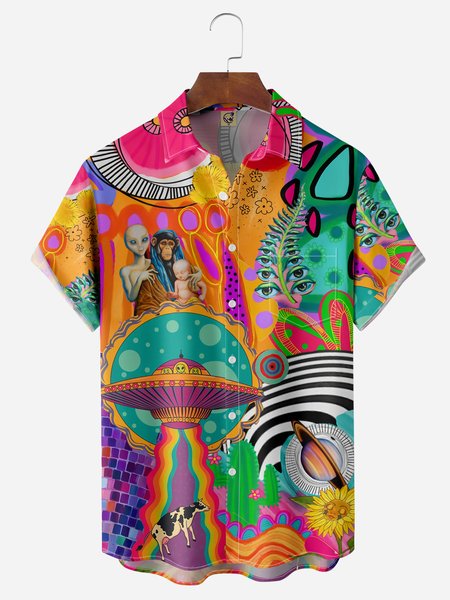 

Alien Chest Pocket Short Sleeve Casual Shirt, Orange, Men Shirts