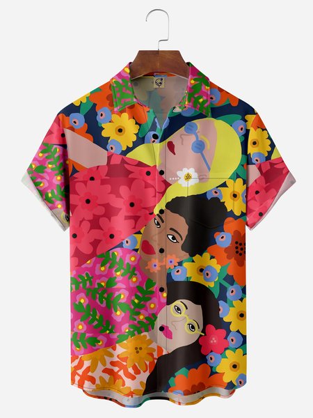 

Floral Chest Pocket Short Sleeve Hawaiian Shirt, Red, Men Shirts