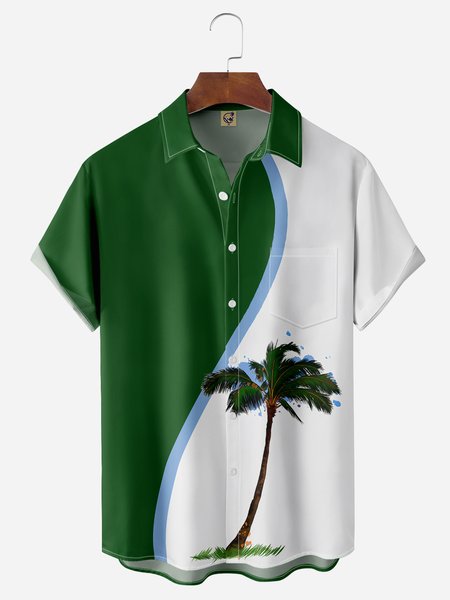 

Coconut Tree Chest Pocket Short Sleeve Hawaiian Shirt, Green, Men Shirts