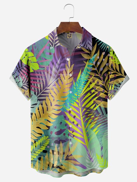 

Palm Leaf Chest Pocket Short Sleeve Hawaiian Shirt, Green, Men Shirts