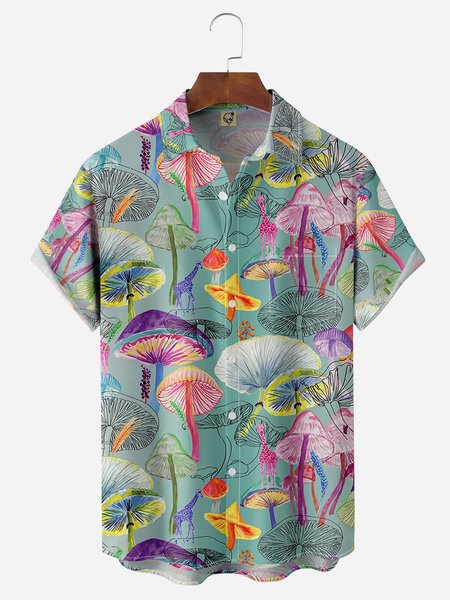 

Mushroom Chest Pocket Short Sleeve Casual Shirt, Green, Men Shirts