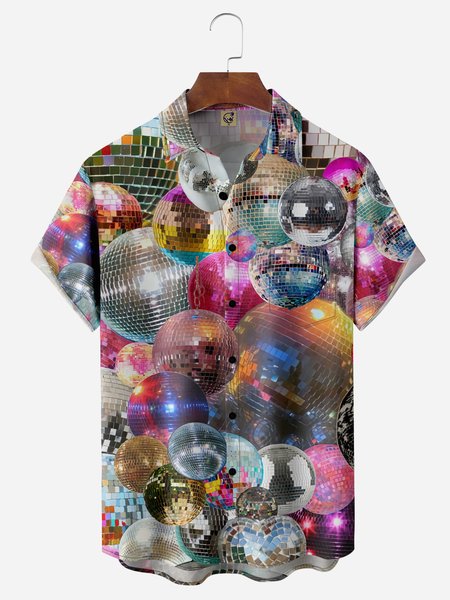 

Party Lights Chest Pocket Short Sleeve Casual Shirt, Gray, Men Shirts