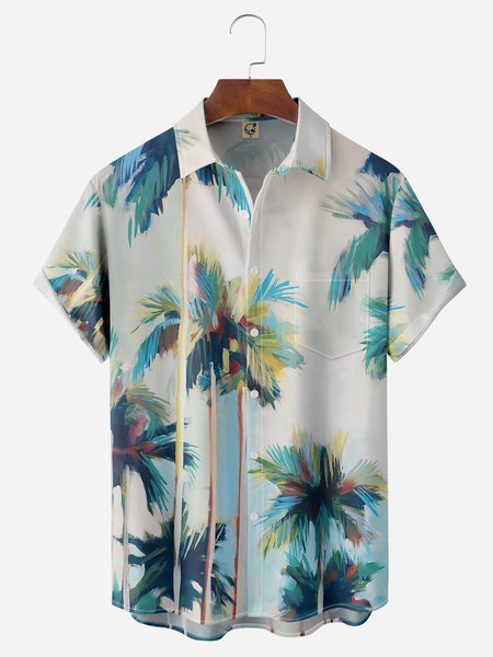 

Coconut Tree Chest Pocket Short Sleeve Hawaiian Shirt, Apricot, Men Shirts