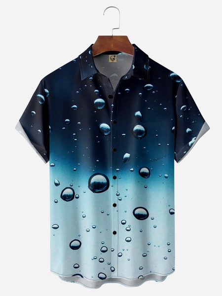 

3D Gradient Chest Pocket Short Sleeve Casual Shirt, Blue, Men Shirts