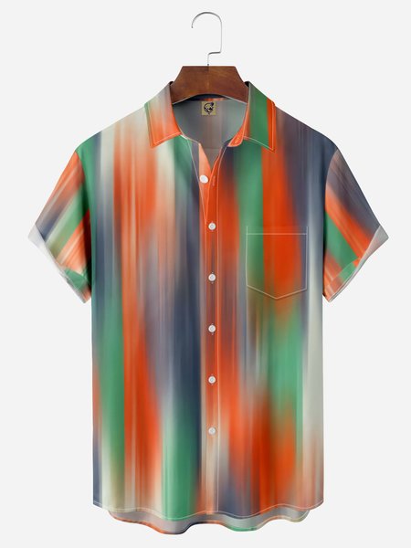 

Gradient Color Chest Pocket Short Sleeve Casual Shirt, Orange, Men Shirts