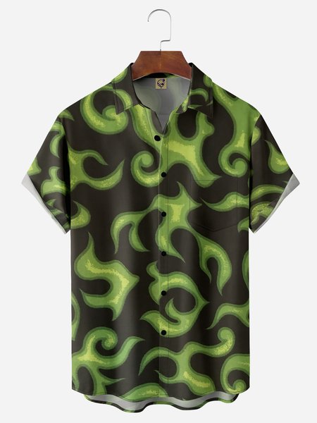 

Flame Chest Pocket Short Sleeves Casual Shirts, Black, Men Shirts