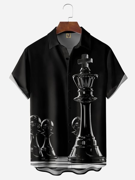 

Chess Chest Pocket Short Sleeve Casual Shirt, Black, Men Shirts